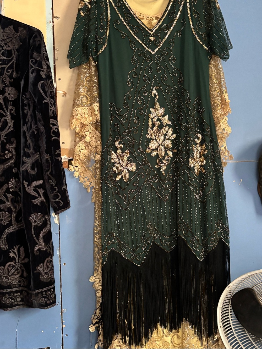 Vintage-Inspired Emerald Green Beaded Fringe Dress